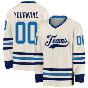 Custom Cream Blue-Navy Hockey Jersey