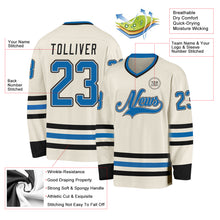 Laden Sie das Bild in den Galerie-Viewer, Custom Cream Blue Gray-Black Hockey Jersey