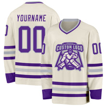 Загрузить изображение в средство просмотра галереи, Custom Cream Purple-Gray Hockey Jersey