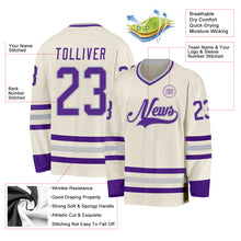 Загрузить изображение в средство просмотра галереи, Custom Cream Purple-Gray Hockey Jersey