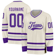 Загрузить изображение в средство просмотра галереи, Custom Cream Purple-Gray Hockey Jersey