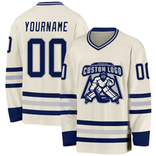Charger l'image dans la galerie, Custom Cream Navy-Gray Hockey Jersey