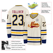 Загрузить изображение в средство просмотра галереи, Custom Cream Navy Gold-Maroon Hockey Jersey