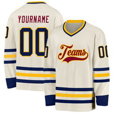 Загрузить изображение в средство просмотра галереи, Custom Cream Navy Gold-Maroon Hockey Jersey