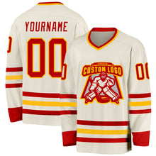 Laden Sie das Bild in den Galerie-Viewer, Custom Cream Red-Gold Hockey Jersey