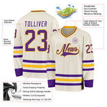 Laden Sie das Bild in den Galerie-Viewer, Custom Cream Purple-Gold Hockey Jersey