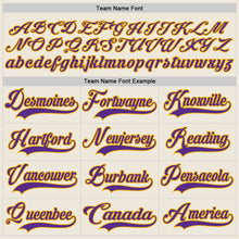 Laden Sie das Bild in den Galerie-Viewer, Custom Cream Purple-Gold Hockey Jersey