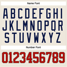 Load image into Gallery viewer, Custom Cream Red Old Gold-Navy Hockey Jersey