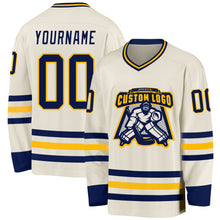 Laden Sie das Bild in den Galerie-Viewer, Custom Cream Navy-Gold Hockey Jersey
