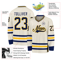 Laden Sie das Bild in den Galerie-Viewer, Custom Cream Navy-Gold Hockey Jersey