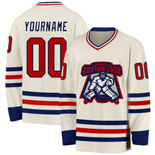 Charger l'image dans la galerie, Custom Cream Red Navy-White Hockey Jersey