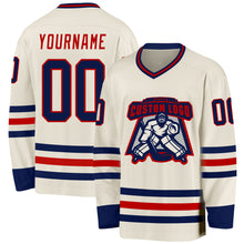 Laden Sie das Bild in den Galerie-Viewer, Custom Cream Navy-Red Hockey Jersey