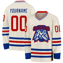 Charger l'image dans la galerie, Custom Cream Red Royal-White Hockey Jersey