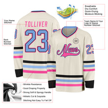 Laden Sie das Bild in den Galerie-Viewer, Custom Cream Light Blue Black-Pink Hockey Jersey
