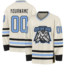 Charger l'image dans la galerie, Custom Cream Light Blue Black-White Hockey Jersey