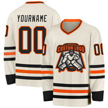 Laden Sie das Bild in den Galerie-Viewer, Custom Cream Black-Orange Hockey Jersey