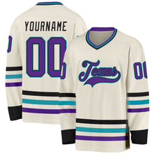 Charger l'image dans la galerie, Custom Cream Purple Black-Teal Hockey Jersey