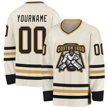 Laden Sie das Bild in den Galerie-Viewer, Custom Cream Black-Old Gold Hockey Jersey