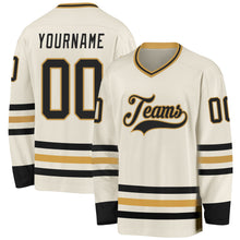 Laden Sie das Bild in den Galerie-Viewer, Custom Cream Black-Old Gold Hockey Jersey
