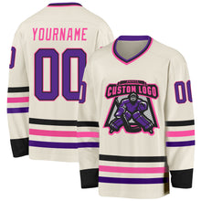 Laden Sie das Bild in den Galerie-Viewer, Custom Cream Purple Black-Pink Hockey Jersey