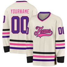 Laden Sie das Bild in den Galerie-Viewer, Custom Cream Purple Black-Pink Hockey Jersey