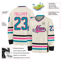Laden Sie das Bild in den Galerie-Viewer, Custom Cream Teal Black-Pink Hockey Jersey