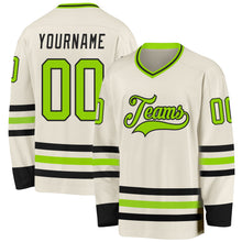 Load image into Gallery viewer, Custom Cream Neon Green-Black Hockey Jersey