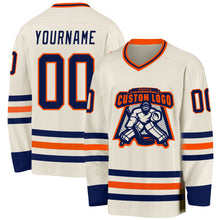 Laden Sie das Bild in den Galerie-Viewer, Custom Cream Navy-Orange Hockey Jersey