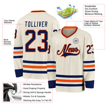 Laden Sie das Bild in den Galerie-Viewer, Custom Cream Navy-Orange Hockey Jersey