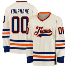 Laden Sie das Bild in den Galerie-Viewer, Custom Cream Navy-Orange Hockey Jersey
