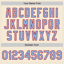 Laden Sie das Bild in den Galerie-Viewer, Custom Cream Light Blue-Red Authentic Baseball Jersey