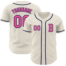 Laden Sie das Bild in den Galerie-Viewer, Custom Cream Pink-Navy Authentic Baseball Jersey