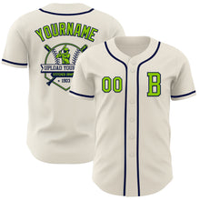 Laden Sie das Bild in den Galerie-Viewer, Custom Cream Neon Green-Navy Authentic Baseball Jersey
