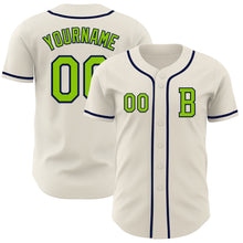 Laden Sie das Bild in den Galerie-Viewer, Custom Cream Neon Green-Navy Authentic Baseball Jersey