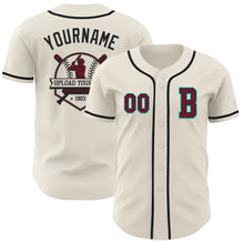 Laden Sie das Bild in den Galerie-Viewer, Custom Cream Crimson Black-Aqua Authentic Baseball Jersey
