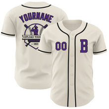 Laden Sie das Bild in den Galerie-Viewer, Custom Cream Purple-Black Authentic Baseball Jersey