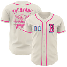 Laden Sie das Bild in den Galerie-Viewer, Custom Cream Light Blue Black-Pink Authentic Baseball Jersey