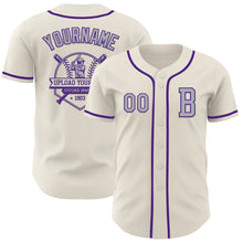 Laden Sie das Bild in den Galerie-Viewer, Custom Cream Gray-Purple Authentic Baseball Jersey