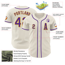 Laden Sie das Bild in den Galerie-Viewer, Custom Cream Purple-Gold Authentic Baseball Jersey