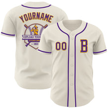 Laden Sie das Bild in den Galerie-Viewer, Custom Cream Purple-Gold Authentic Baseball Jersey