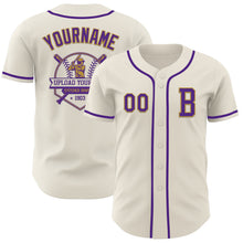 Laden Sie das Bild in den Galerie-Viewer, Custom Cream Purple-Old Gold Authentic Baseball Jersey