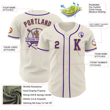 Laden Sie das Bild in den Galerie-Viewer, Custom Cream Purple-Old Gold Authentic Baseball Jersey