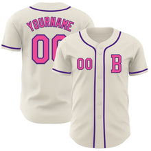 Laden Sie das Bild in den Galerie-Viewer, Custom Cream Pink-Purple Authentic Baseball Jersey