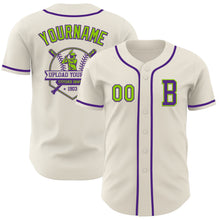 Laden Sie das Bild in den Galerie-Viewer, Custom Cream Neon Green-Purple Authentic Baseball Jersey