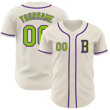 Laden Sie das Bild in den Galerie-Viewer, Custom Cream Neon Green-Purple Authentic Baseball Jersey