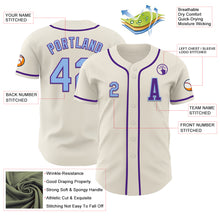 Laden Sie das Bild in den Galerie-Viewer, Custom Cream Light Blue-Purple Authentic Baseball Jersey