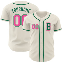 Laden Sie das Bild in den Galerie-Viewer, Custom Cream Pink-Kelly Green Authentic Baseball Jersey