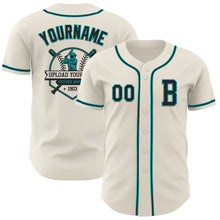 Laden Sie das Bild in den Galerie-Viewer, Custom Cream Black-Teal Authentic Baseball Jersey