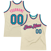Charger l'image dans la galerie, Custom Cream Teal Black-Pink Authentic Throwback Basketball Jersey