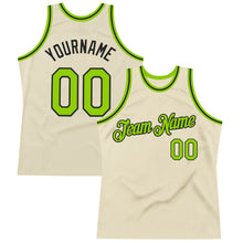 Charger l'image dans la galerie, Custom Cream Neon Green-Black Authentic Throwback Basketball Jersey